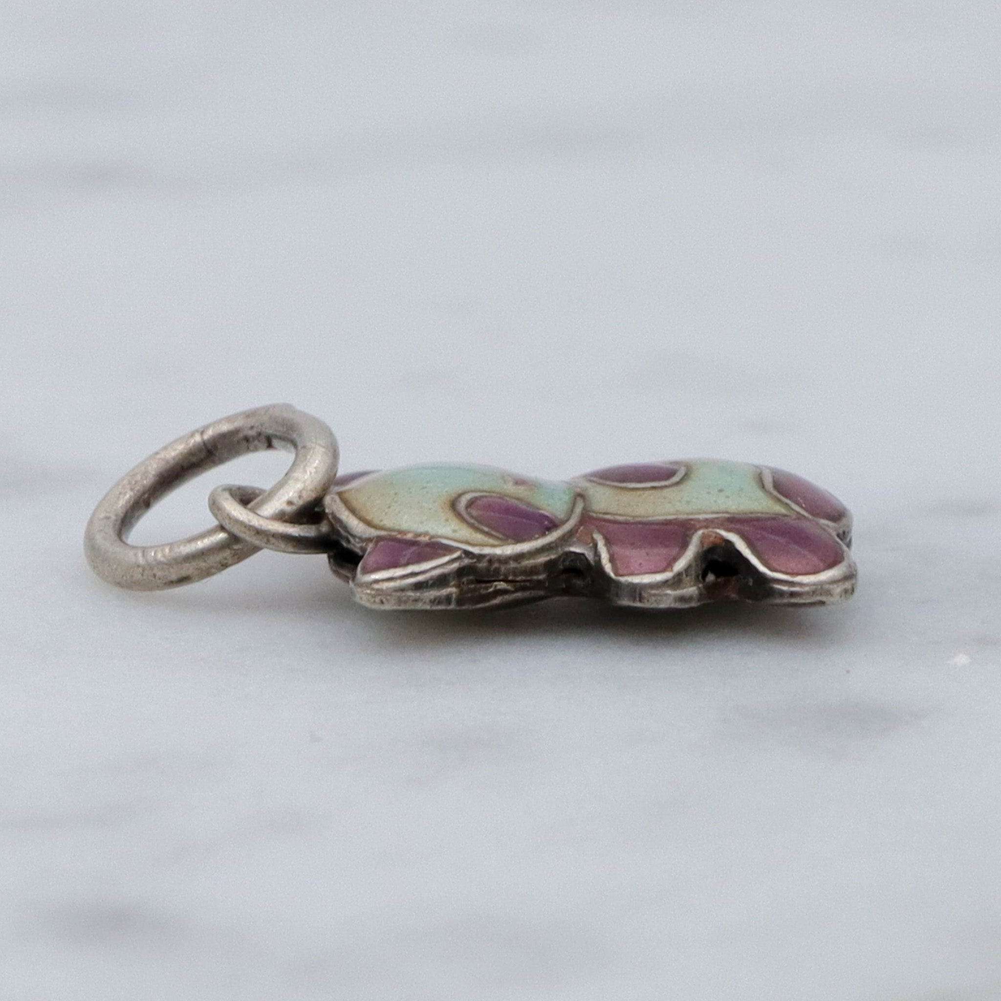Vintage Chinese export sterling silver & cloisonne enamel double sided teddy bear charm